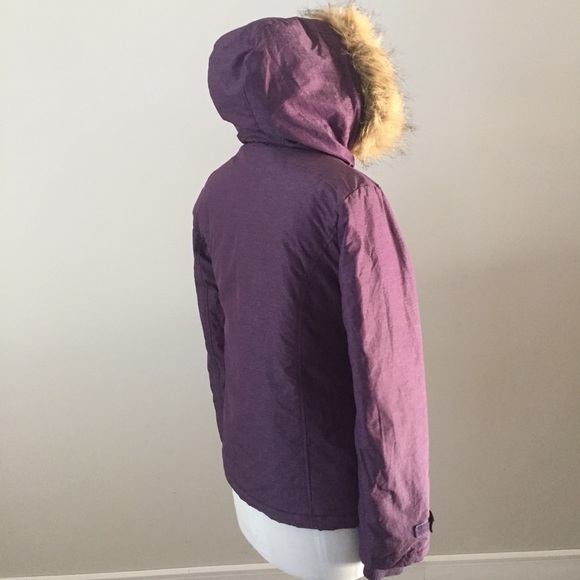 Girls XL 14 Faux Fur Hooded Winter Coat, Purple - Picture 3 of 8